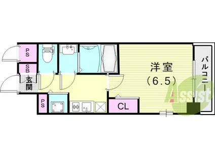 アドバンス神戸マーレ(1K/6階)の間取り写真