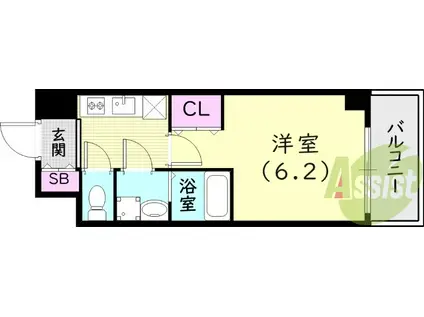 アドバンス神戸マーレ(1K/8階)の間取り写真