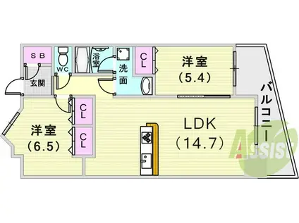 レジュール・ザ・元町駅前(2LDK/8階)の間取り写真