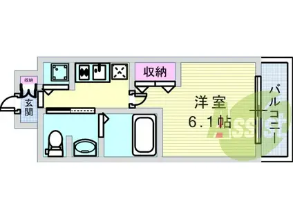 阪急電鉄神戸線 西宮北口駅 徒歩10分 8階建 築15年(1K/3階)の間取り写真