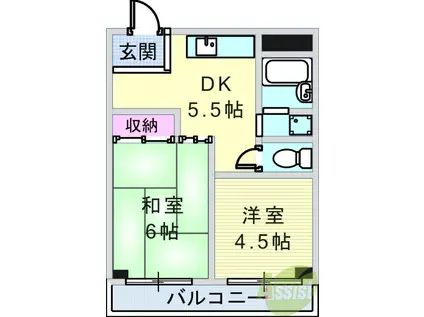 東海道本線 西宮駅(ＪＲ) 徒歩20分 3階建 築48年(2DK/3階)の間取り写真