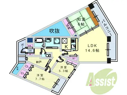 阪急電鉄甲陽線 苦楽園口駅 徒歩10分 6階建 築26年(3SLDK/5階)の間取り写真