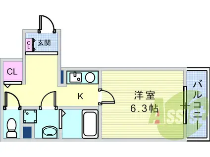 阪急電鉄神戸線 西宮北口駅 徒歩4分 5階建 築17年(1K/2階)の間取り写真