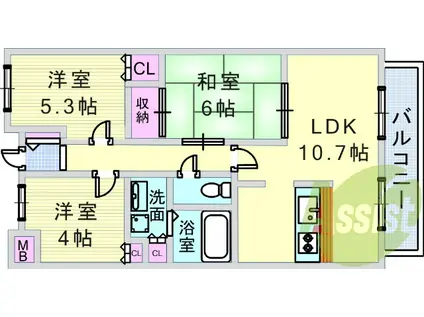 阪急電鉄甲陽線 甲陽園駅 徒歩8分 5階建 築24年(3LDK/2階)の間取り写真