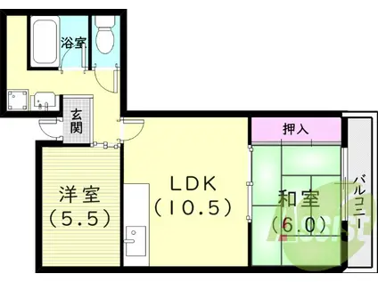 阪急電鉄神戸線 夙川駅 徒歩12分 3階建 築35年(2LDK/1階)の間取り写真