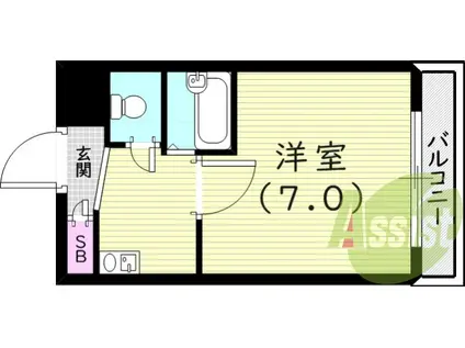 阪神電鉄武庫川線 東鳴尾駅 徒歩8分 4階建 築27年(1K/3階)の間取り写真