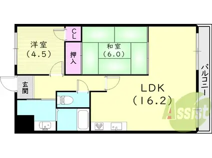 阪急電鉄甲陽線 苦楽園口駅 徒歩6分 3階建 築32年(2LDK/1階)の間取り写真