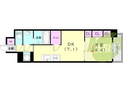 阪神電鉄本線 西宮駅(阪神) 徒歩6分 7階建 築4年(1DK/2階)の間取り写真