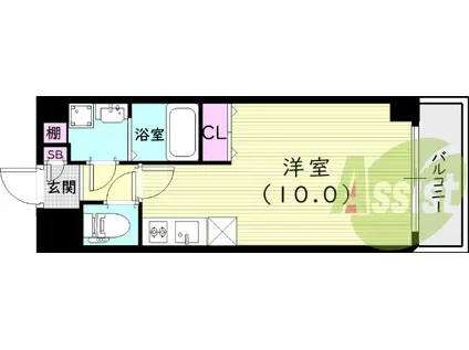 東海道本線 西宮駅(ＪＲ) 徒歩8分 6階建 築10年(ワンルーム/4階)の間取り写真
