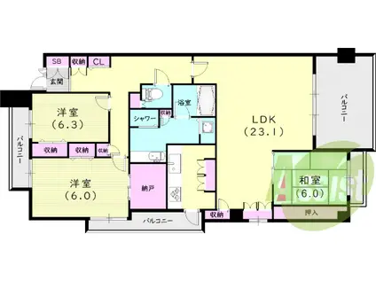 阪急電鉄甲陽線 苦楽園口駅 徒歩10分 3階建 築23年(3LDK/3階)の間取り写真