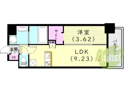 東海道本線 西宮駅(ＪＲ) 徒歩7分 7階建 築2年(1LDK/4階)の間取り写真