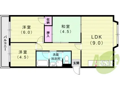 阪急電鉄神戸線 西宮北口駅 徒歩15分 2階建 築36年(3LDK/1階)の間取り写真