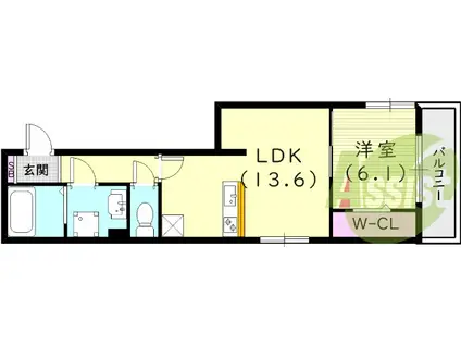 阪急電鉄甲陽線 苦楽園口駅 徒歩11分 3階建 築5年(1LDK/3階)の間取り写真
