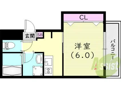 阪急電鉄今津線 門戸厄神駅 徒歩4分 3階建 築2年(1K/3階)の間取り写真