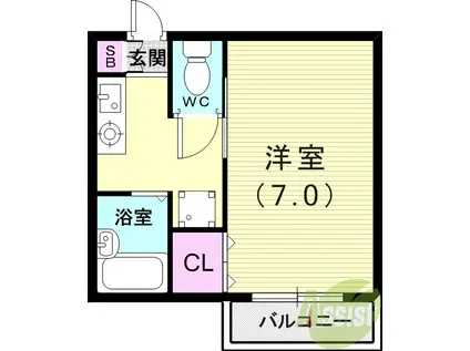 阪神電鉄本線 香櫨園駅 徒歩5分 2階建 築29年(1K/2階)の間取り写真