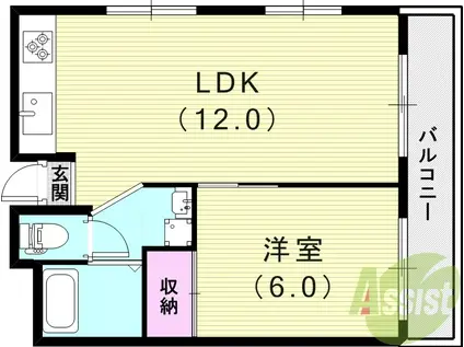 東海道本線 甲子園口駅 徒歩5分 3階建 築36年(1LDK/3階)の間取り写真