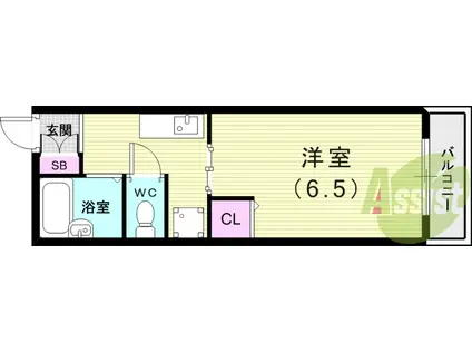 阪神電鉄本線 鳴尾・武庫川女子大前駅 徒歩11分 2階建 築28年(1K/2階)の間取り写真