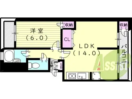阪急電鉄神戸線 西宮北口駅 徒歩9分 4階建 築56年(1LDK/3階)の間取り写真