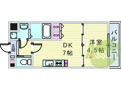 阪神電鉄本線 香櫨園駅 徒歩7分 7階建 築7年(1DK/7階)の間取り写真