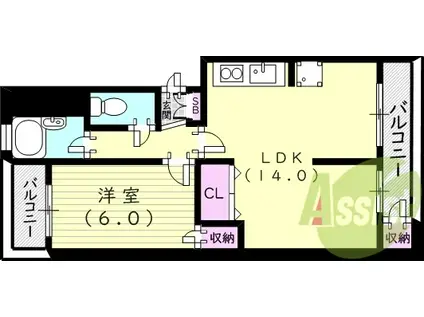 阪急電鉄神戸線 西宮北口駅 徒歩9分 4階建 築56年(1LDK/3階)の間取り写真
