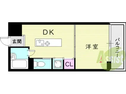 阪急電鉄甲陽線 苦楽園口駅 徒歩4分 3階建 築25年(1DK/2階)の間取り写真