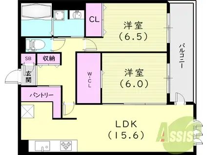阪急電鉄神戸線 夙川駅 徒歩9分 3階建 築1年(2LDK/1階)の間取り写真