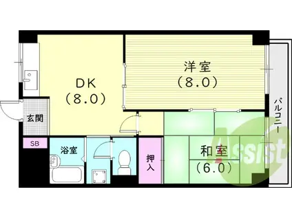 阪神電鉄本線 西宮駅(阪神) 徒歩10分 3階建 築36年(2DK/2階)の間取り写真