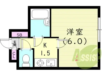 東海道本線 甲子園口駅 徒歩6分 3階建 築40年(1K/3階)の間取り写真