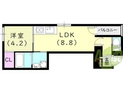 阪神電鉄本線 西宮駅(阪神) 徒歩11分 3階建 築1年(1LDK/1階)の間取り写真