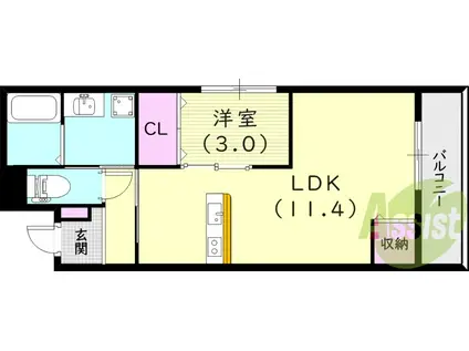 阪急電鉄今津線 今津駅(阪急) 徒歩3分 4階建 築1年(1LDK/3階)の間取り写真