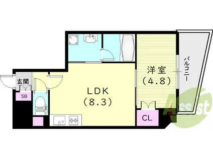 阪神電鉄本線 今津駅(阪神) 徒歩7分 6階建 築1年(1LDK/4階)の間取り写真