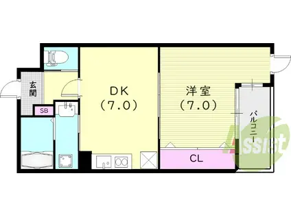東海道本線 甲子園口駅 徒歩12分 5階建 築1年(1DK/2階)の間取り写真