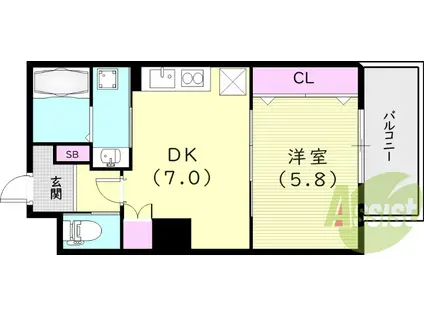東海道本線 甲子園口駅 徒歩12分 5階建 築1年(1DK/4階)の間取り写真