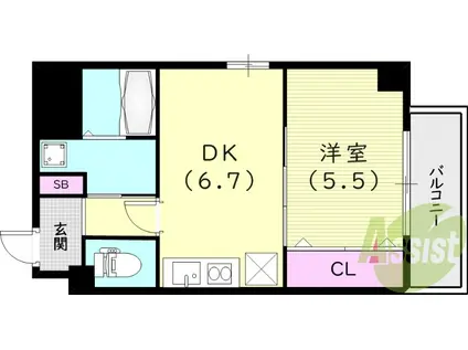 東海道本線 甲子園口駅 徒歩12分 5階建 築1年(1DK/5階)の間取り写真