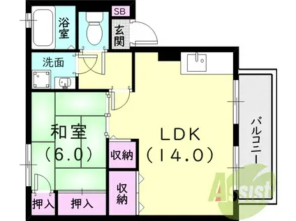 阪急電鉄今津線 門戸厄神駅 徒歩17分 2階建 築29年(1LDK/1階)の間取り写真