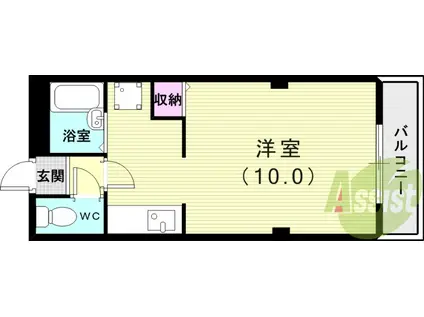 阪急電鉄神戸線 西宮北口駅 徒歩7分 3階建 築36年(ワンルーム/3階)の間取り写真