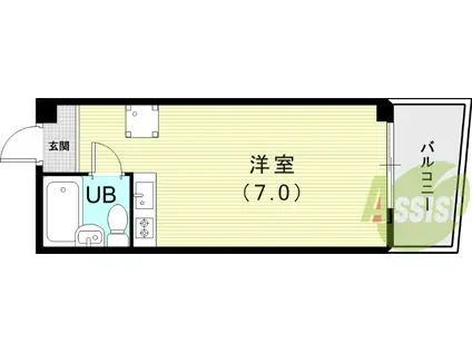 阪神電鉄本線 鳴尾・武庫川女子大前駅 徒歩5分 3階建 築47年(ワンルーム/3階)の間取り写真