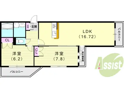 東海道本線 甲子園口駅 徒歩8分 3階建 築16年(2LDK/2階)の間取り写真
