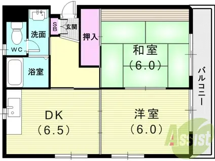 阪神電鉄本線 香櫨園駅 徒歩12分 2階建 築30年(2DK/2階)の間取り写真