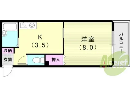阪急電鉄今津線 阪神国道駅 徒歩7分 3階建 築28年(1K/2階)の間取り写真