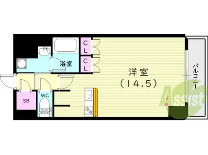 阪急電鉄神戸線 西宮北口駅 徒歩7分 5階建 築11年(ワンルーム/3階)の間取り写真