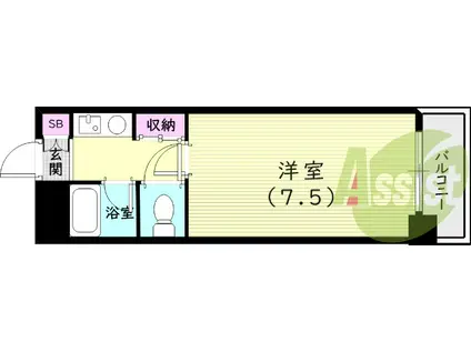 阪急電鉄神戸線 西宮北口駅 徒歩6分 3階建 築31年(1K/3階)の間取り写真