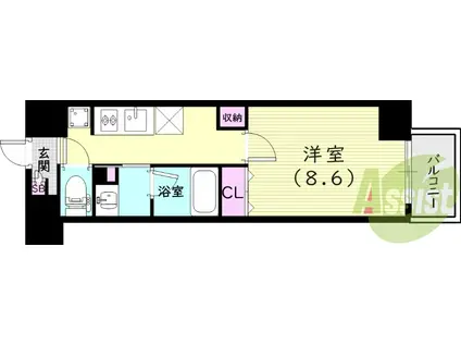 阪神電鉄本線 西宮駅(阪神) 徒歩7分 7階建 築7年(1K/6階)の間取り写真