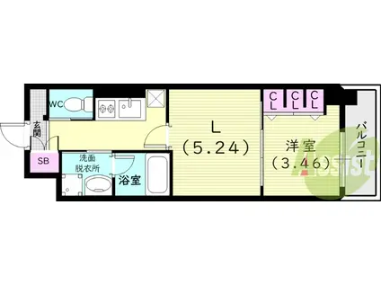 阪急電鉄神戸線 西宮北口駅 徒歩7分 6階建 築8年(1DK/5階)の間取り写真