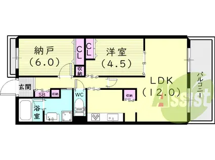 阪神電鉄本線 甲子園駅 徒歩10分 5階建 築15年(1SLDK/2階)の間取り写真