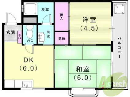 住吉サンシャイン(2DK/2階)の間取り写真