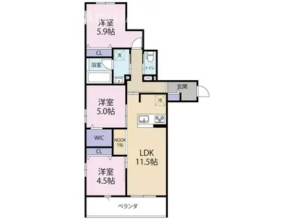 オカバ世田谷深沢ヘーベルメゾン(3LDK/2階)の間取り写真