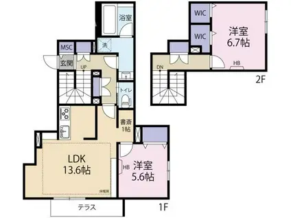 オカバ世田谷深沢ヘーベルメゾン(2LDK/1階)の間取り写真