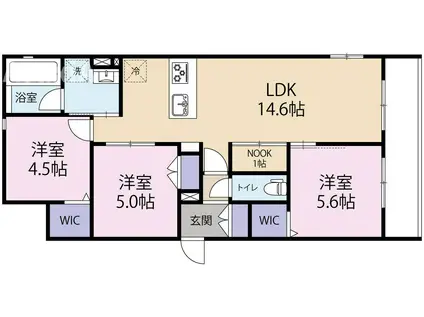 オカバ世田谷深沢ヘーベルメゾン(3LDK/1階)の間取り写真