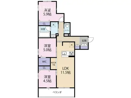 オカバ世田谷深沢ヘーベルメゾン(3LDK/1階)の間取り写真